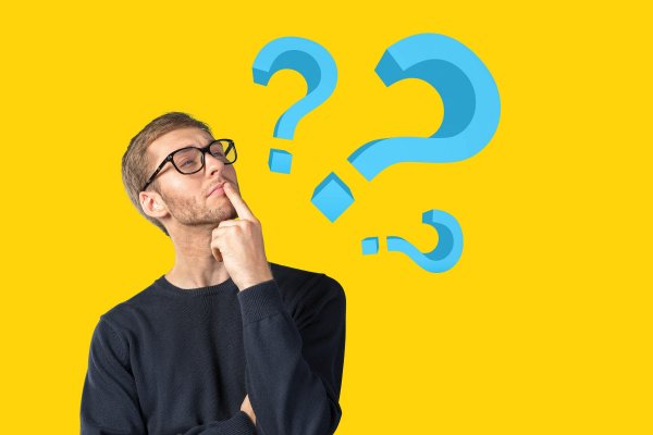 verispy background check service online man with glasses black shirt wondering blue question marks